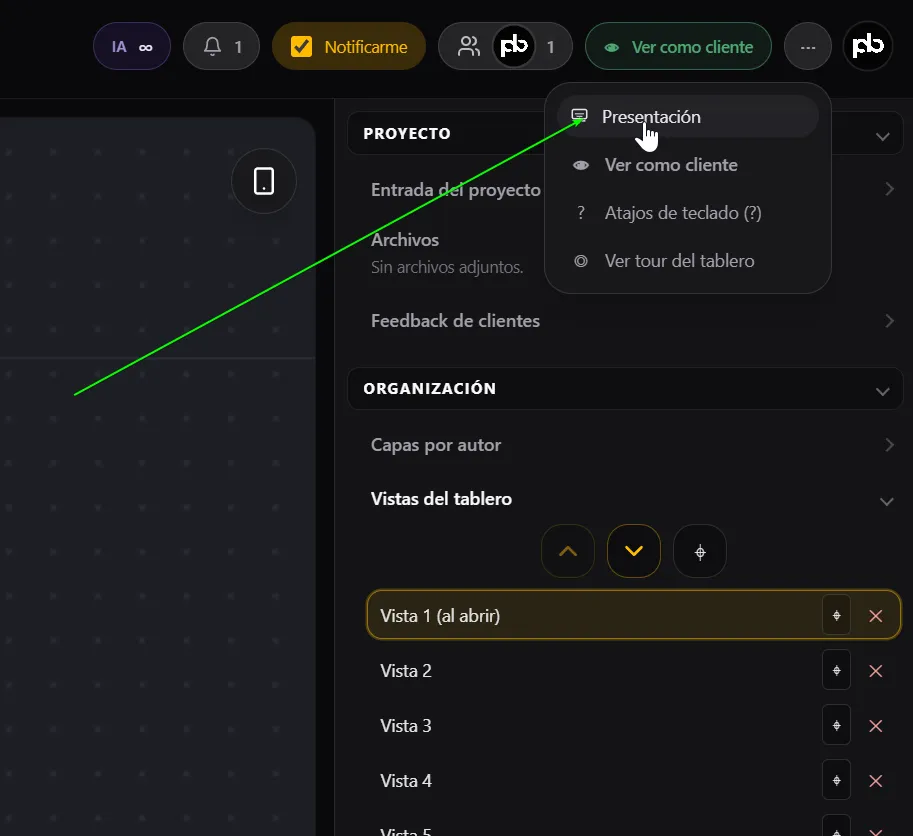 Modo presentación y vistas guardadas — paso 3